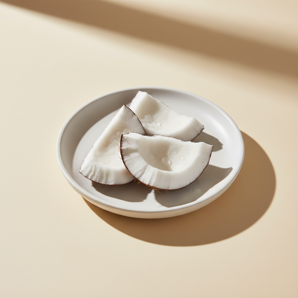 Waxy white cetyl alcohol flakes, a common emollient in cosmetics