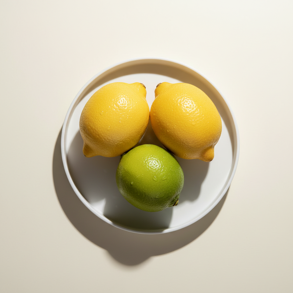 Sparkling white citric acid crystals alongside vibrant fresh citrus fruits