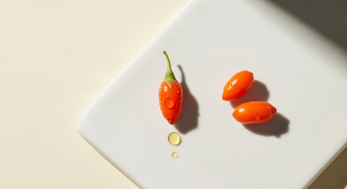 goji berries dripping juice on a white elevated background 