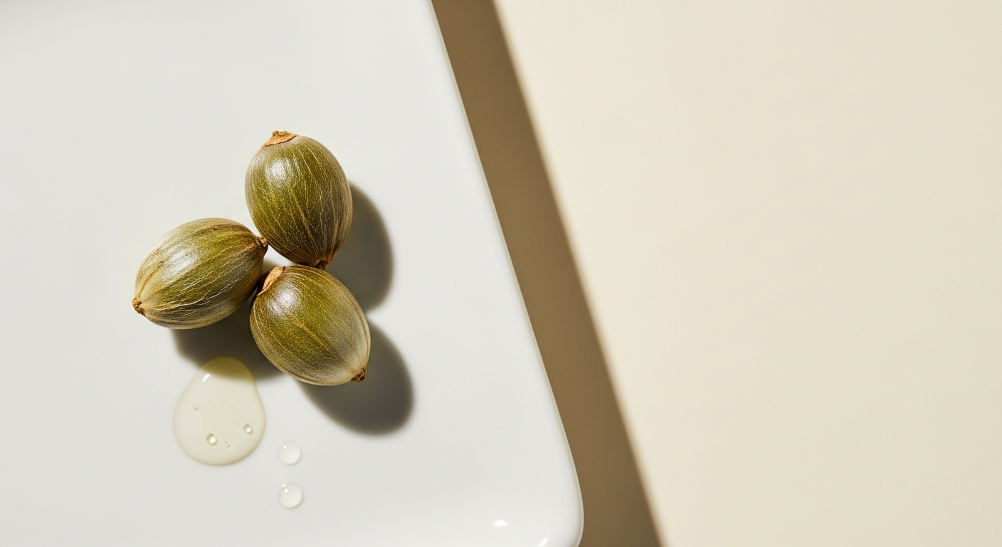 Pure neem kernel oil in a dropper bottle surrounded by fresh neem leaves and seeds